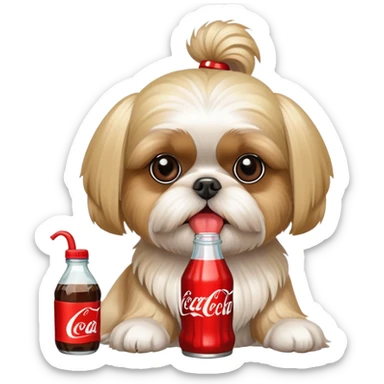 Blonde Shih Tzu with a Coke bottle sticker