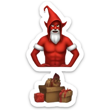 Satan dressed as Santa sitting on a shelf  sticker