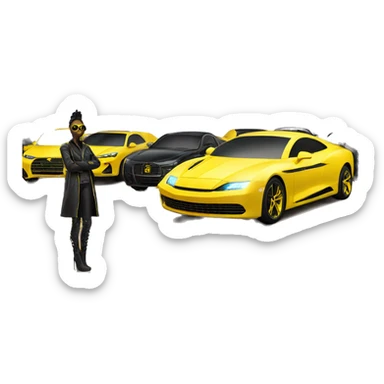 yellow cyber punk in front luxury cars sticker