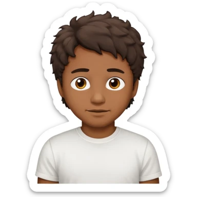 Homme brun cheveux court ondulé. Métisse. Yeux marrons très foncé. Avec t-shirt blanc avec du duvet  sticker