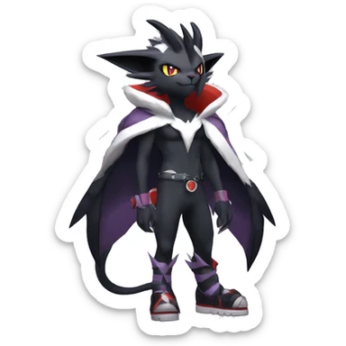 Cool Anthro Black Noivern-Absol-Litten-Pokémon with edgy stripes hoodie spiked collar punk Full Body sticker