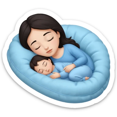 A girl with dark hair sleeping on a baby blue pillow sticker