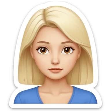 Stylized emoji portrait of a sexy long-haired white-blonde woman, confident expression, smooth skin, minimal makeup, clean background sticker