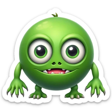 Green spherical monster with one large eye and limbs sticker