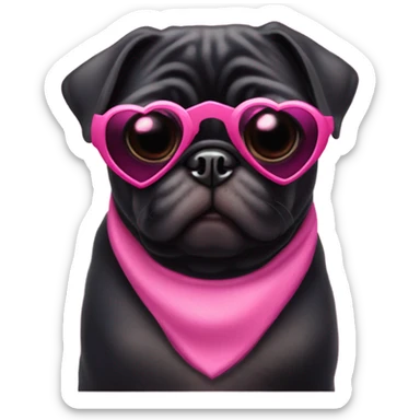 Black pug wearing heart shaped pink glasses  sticker