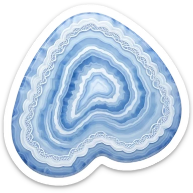 Polished blue lace agate gemstone with soft blue and white delicate patterns in layers sticker