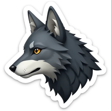 A sharp, minimalist black silhouette of a wolf's head in profile view. The design features jagged, stylized fur around the neck, pointed ears, and a fierce, narrow white eye. The entire logo is set against a solid white background, creating a bold vector art style suitable for a masc sticker
