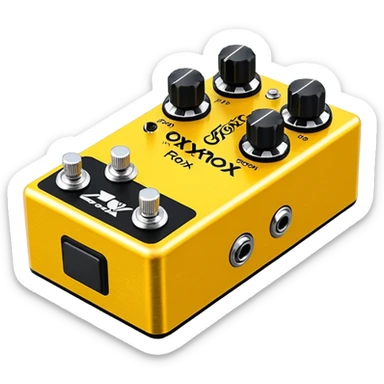Yellow FOXROX “FR 100” guitar pedal with 4 black knobs and 2 silver switches sticker