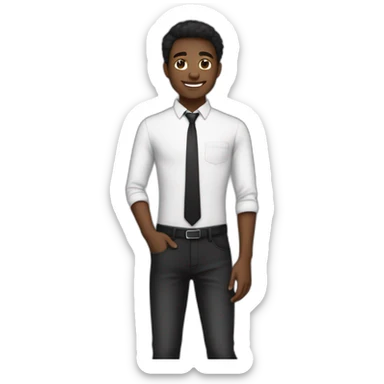 Jeune homme noir avec son Chaton blanc mignon sticker