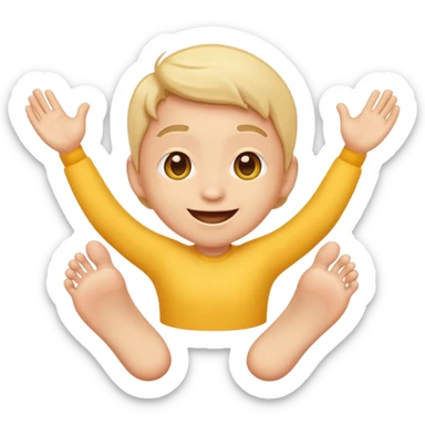 An emoji face that has his feet in the air behind him sticker