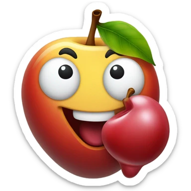 nose emoji with tongue out and winking, holding cherry emoji in hand sticker