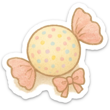 tiny pastel candy, Japanese hand-drawn kawaii style, full object, with a tiny bow sticker