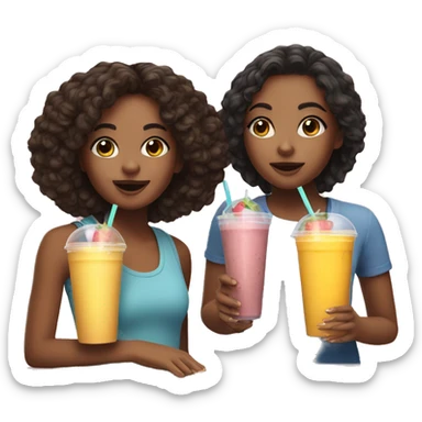 Two cute girls drinking smoothies in New York  sticker