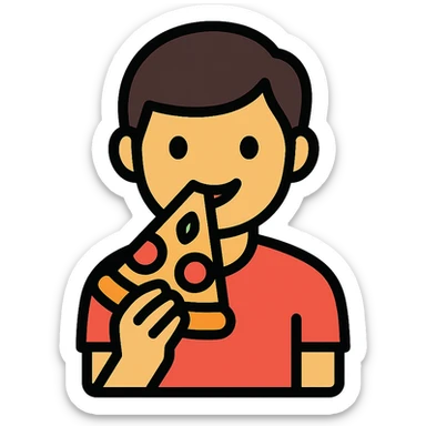 color outline icon of man eating pizza sticker