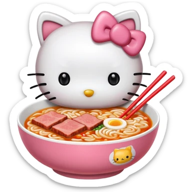 Hello kitty eating SPAM ramen sticker