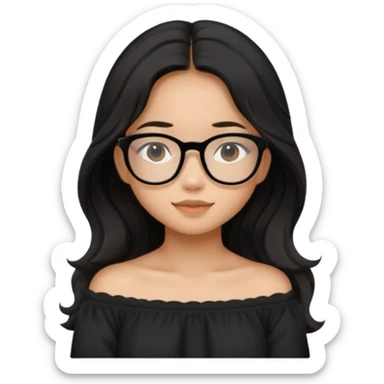 teen Filipina girl with black glasses and long black slightly wavy hair with cute cozy off the shoulder top sticker