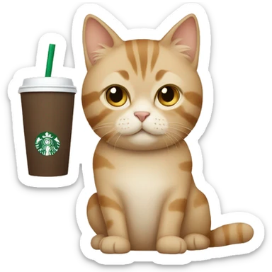 beige cat drinking starbucks sticker