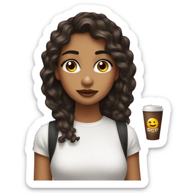 Pelo largo,morena y de ojos cafés con un camiseta blanca sin mangas sticker