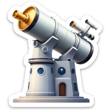 An icon featuring an observatory with a giant telescope, set against a starry sky. The design includes visible planets, distant stars, and galaxies, symbolizing the study of astronomy and celestial exploration. Transparent background highlights the wonder of the universe. sticker