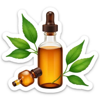 bottle of essential oil with a leaf sticker
