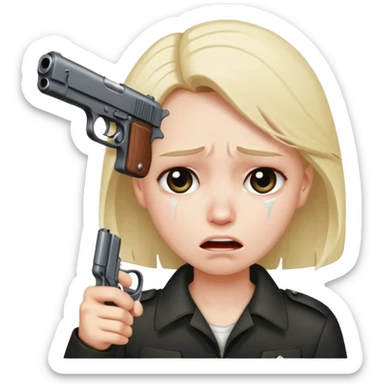 sad face with a gun pointed to its head sticker