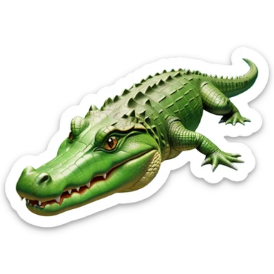 cinematic-crocodile-realistic-full-body-on all fours-emoji,-massive-scaled-body-partially-submerged-in-shallow-water,-head-tilted-dramatically,-rough-green-and-brown-hide-textured-with-deep-ridges,-simplified-yet-realistic-focused-features, head held high sticker