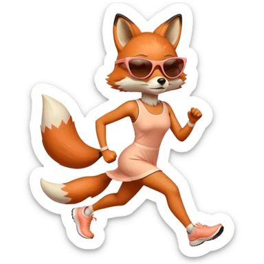 serious anthropomorphised female fox in stylish dress with sunglasses jogging upright sticker
