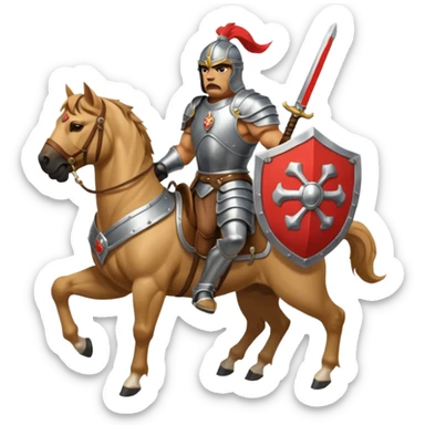 A bullmastiff as a legend with sword and shield on a horse sticker