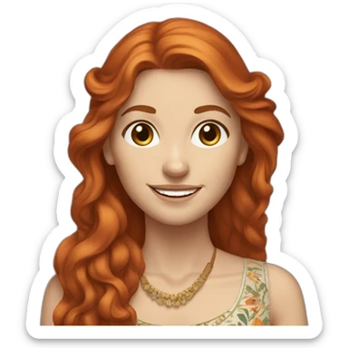 redhead white woman long hair, smiling, wearing boho dress sticker