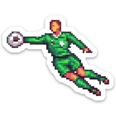 pixel art football player goalkeeper diving with simple background sticker