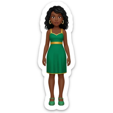 Black female green and gold lines dress and gold earrings black hair green shoes sticker