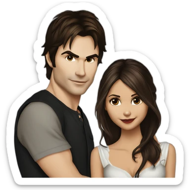 Ian Somerhalder avec Nina Dobrev dans the vampire dyare sticker
