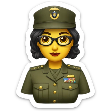 Mujer morena tez oscura gafas cara regordita militar sticker