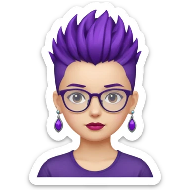 dark purple hair girl mohawk with earrings and glassess sticker