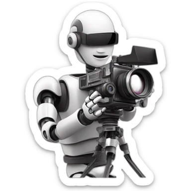 robot director holding a film camera sticker