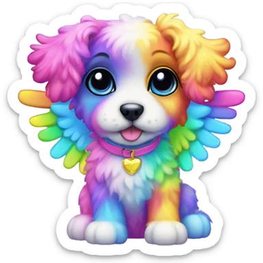 Lisa frank rainbow fluffy puppy with angel wings sticker