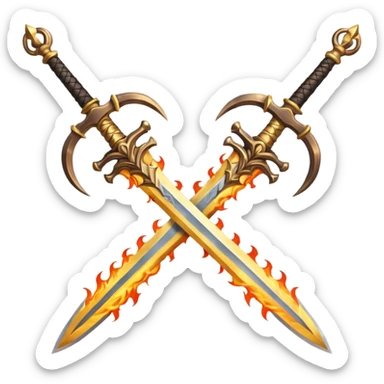 Two powerful on fire fully golden fiery royal crossed swords sticker