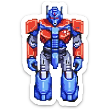 Optimus Prime pixel art robot, blocky shapes, classic color scheme sticker