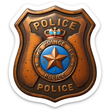 solarpunk - aesthetic brilliant divine lighting, oil paint - vintage police badge rusty and perforated sticker