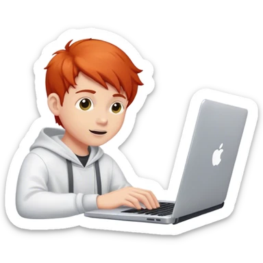 Redhead college programmer boy using his laptop sticker