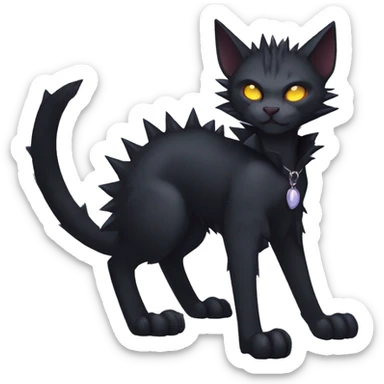 cool edgy fantasy dark-shadow-themed animal vampiric cat hybrid Fakemon  with a spiky collar full body sticker