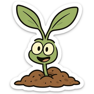 cartoon style illustration of a plant sprout just emerging from the soil, simple and clear sticker