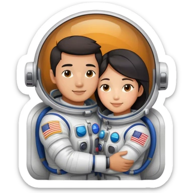 Asian Astronaut couple cuddling  sticker