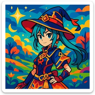 Genshin Impact character, anime style, vibrant colors, detailed costume, fantasy background sticker