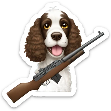 Springer spaniel poodle with rifle sticker