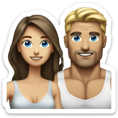 Dark Blonde blue eyed muscular man with brunette woman  sticker