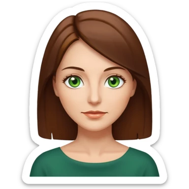 pretty middle age woman with green eyes and shoulder length straight brown hair  sticker