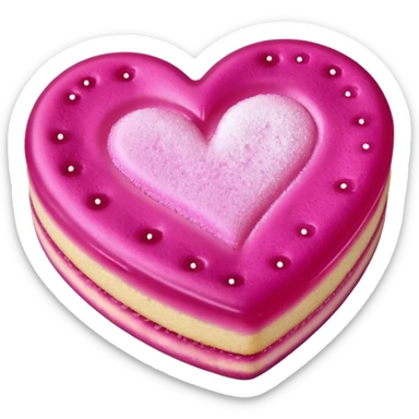 Realistic shortbread cookie in the shape of a heart with Fuchsia color jelly middle filling and sprinkled powder sugar on top. sticker