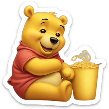 winnie the pooh eating noodle sticker
