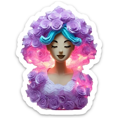  lady vaporwave made of 420 origami newspaper roses hemp leaves lantern fairy lights burning paper vaporwave sticker